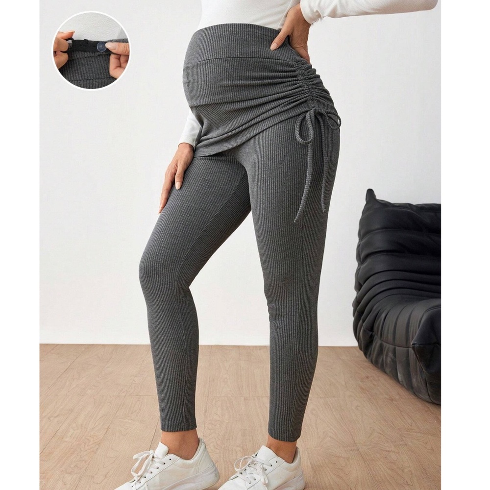 Maternity Charcoal Grey Stretchy Waist Skirted Leggings
